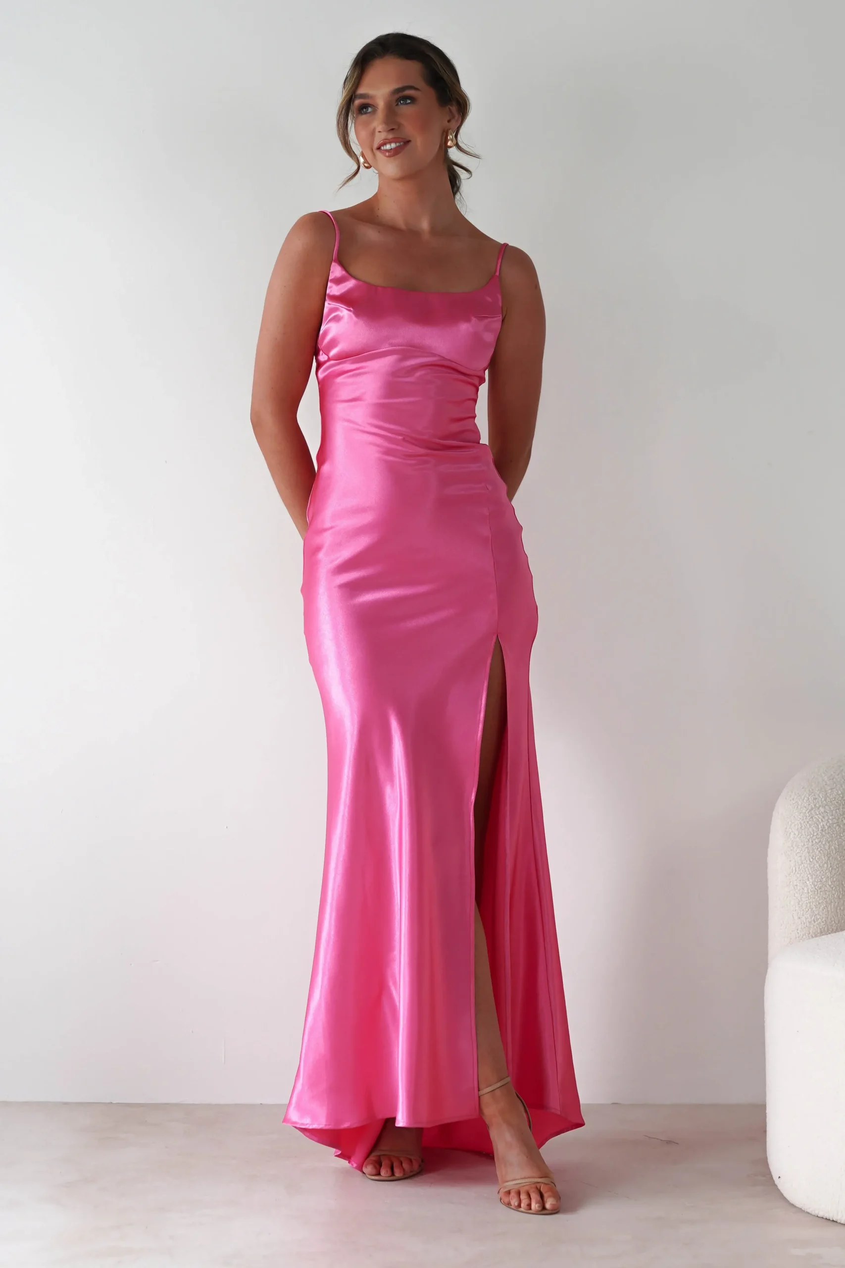 Best Celinee Satin Maxi Gown | Hot Pink Lange Kleider|Maxikleider