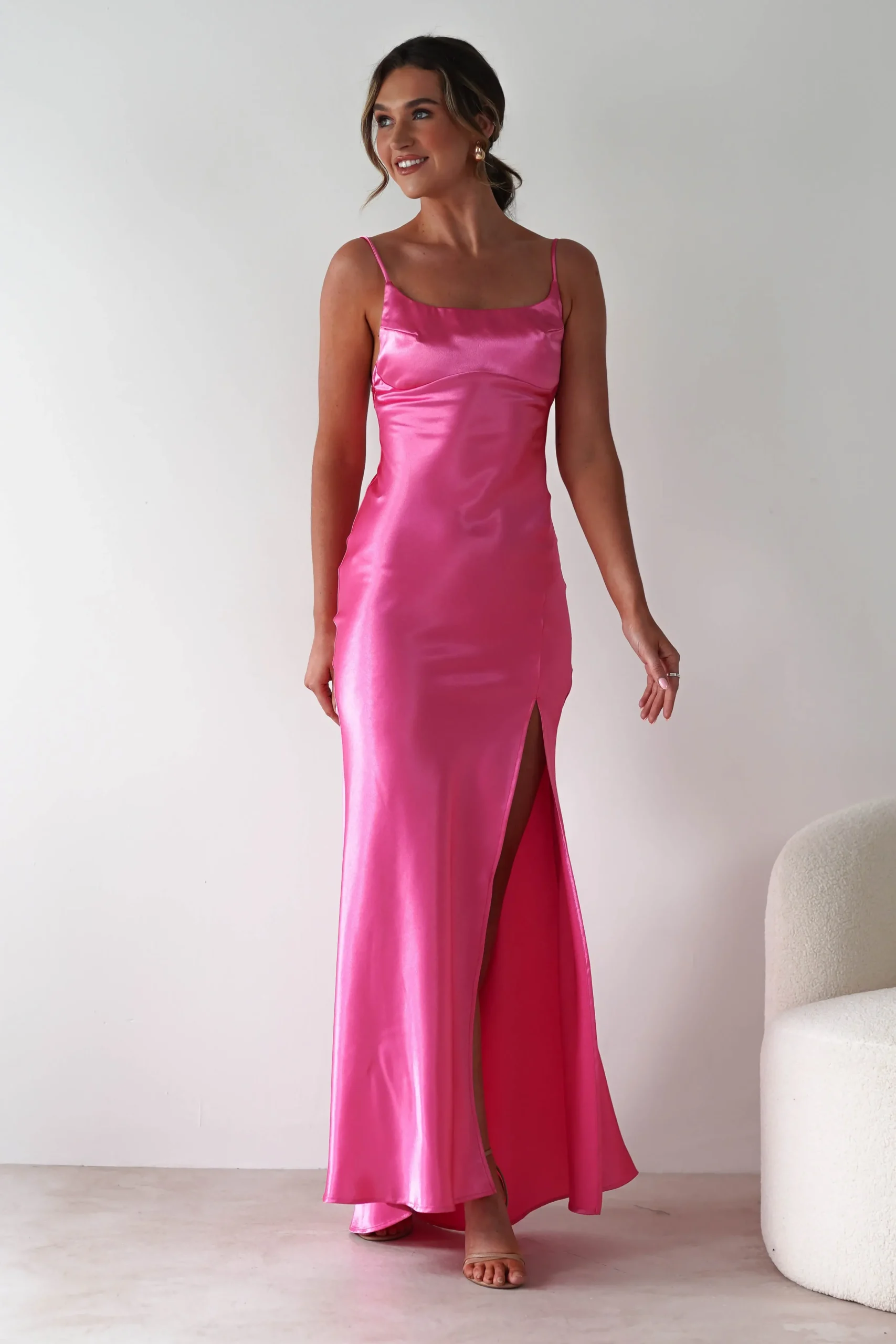Best Celinee Satin Maxi Gown | Hot Pink Lange Kleider|Maxikleider