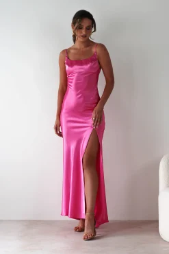 Best Celinee Satin Maxi Gown | Hot Pink Lange Kleider|Maxikleider