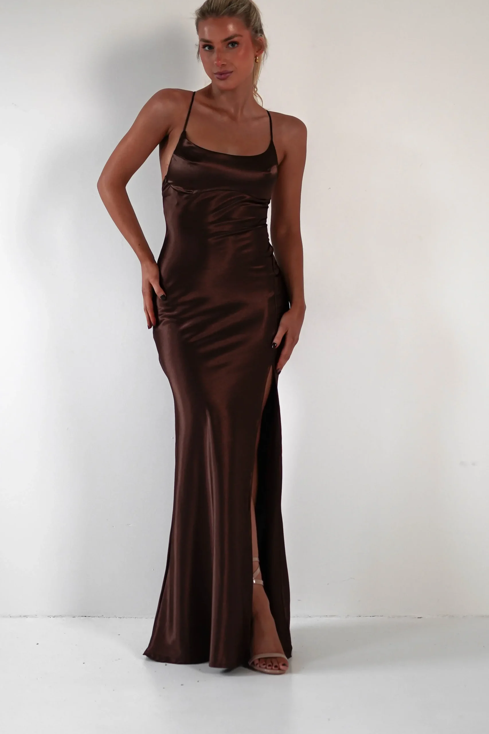 Online Celinee Satin Maxi Gown | Brown Lange Kleider|Maxikleider