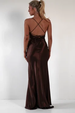 Online Celinee Satin Maxi Gown | Brown Lange Kleider|Maxikleider