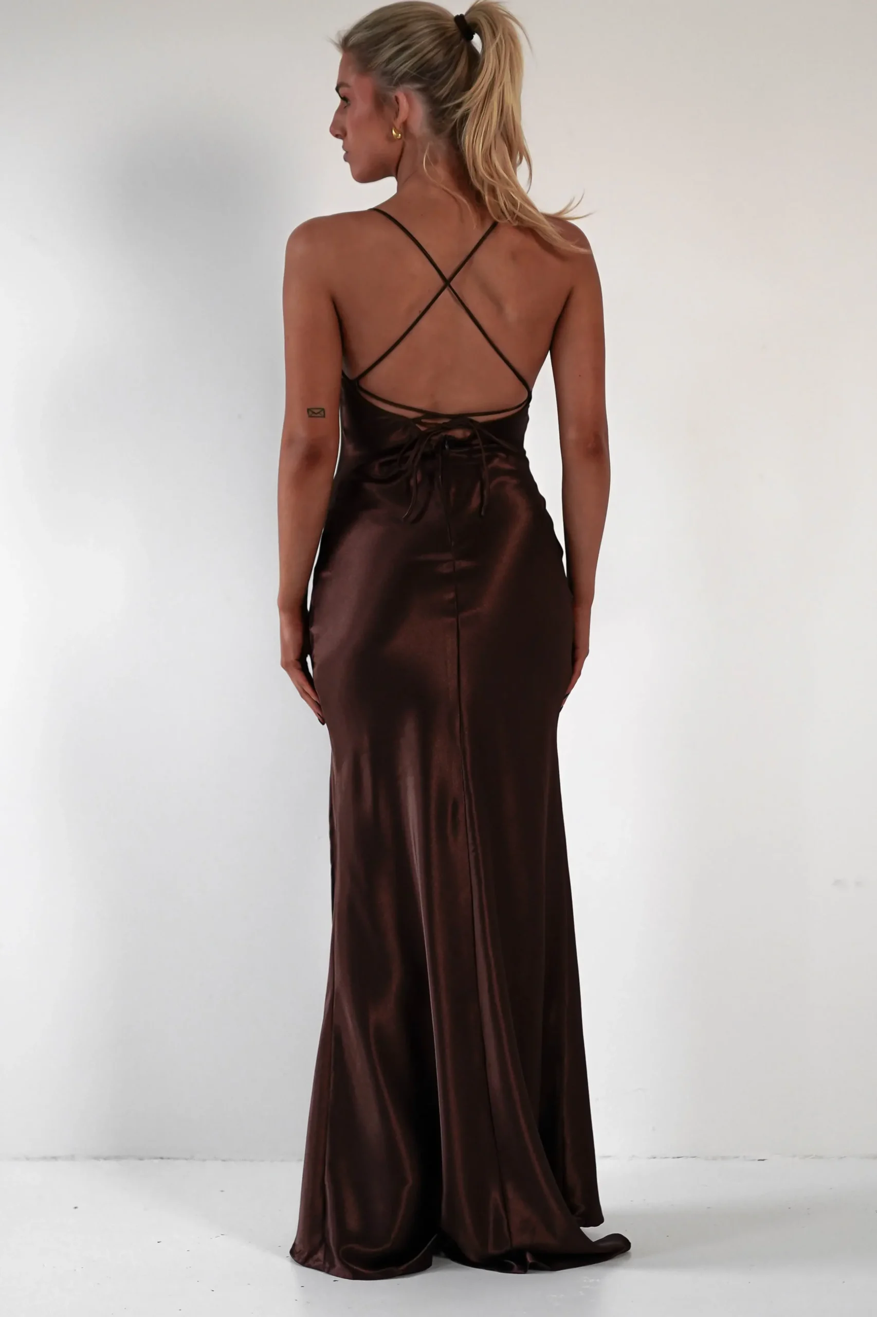 Online Celinee Satin Maxi Gown | Brown Lange Kleider|Maxikleider