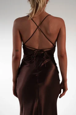 Online Celinee Satin Maxi Gown | Brown Lange Kleider|Maxikleider
