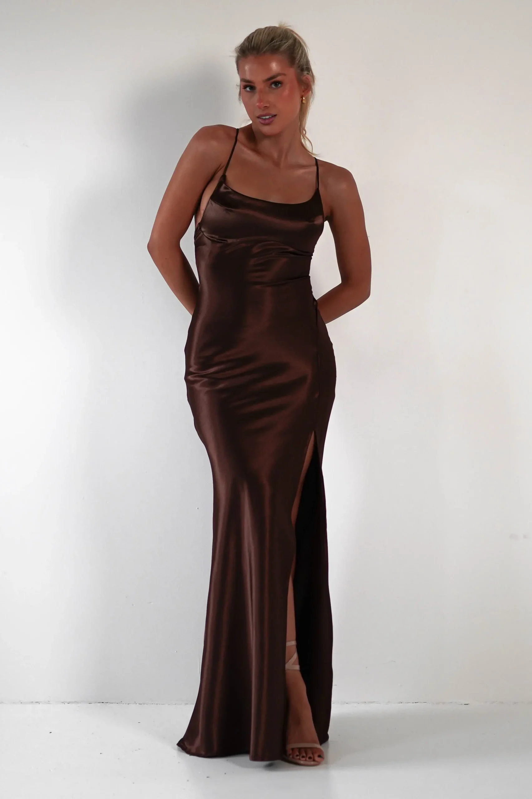 Online Celinee Satin Maxi Gown | Brown Lange Kleider|Maxikleider