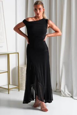Hot Cellinna Mesh Maxi Dress | Black Lange Kleider|Maxikleider