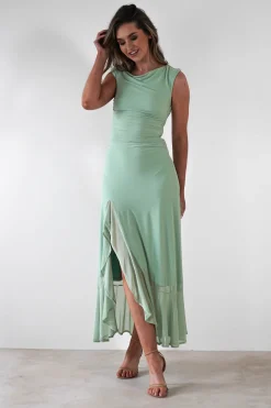 Discount Cellinna Mesh Maxi Dress | Light Green Lange Kleider|Maxikleider