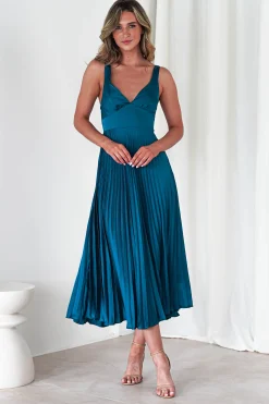 Online Cheri Pleated Midaxi Dress | Teal Lange Kleider|Maxikleider