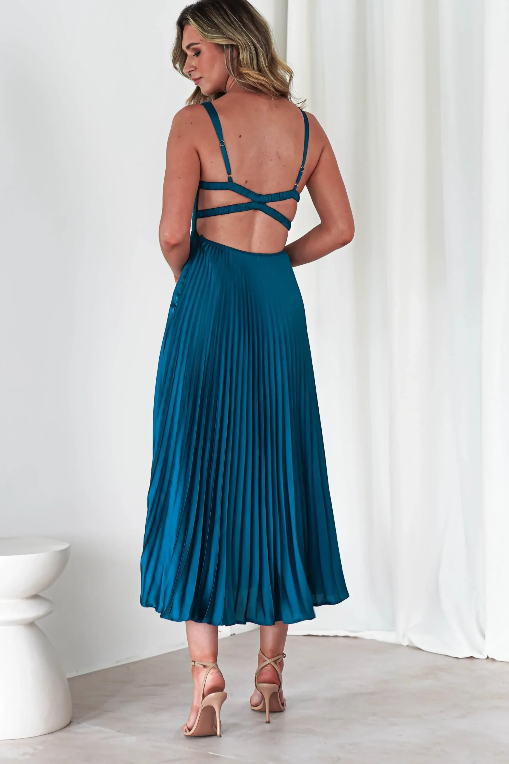 Online Cheri Pleated Midaxi Dress | Teal Lange Kleider|Maxikleider