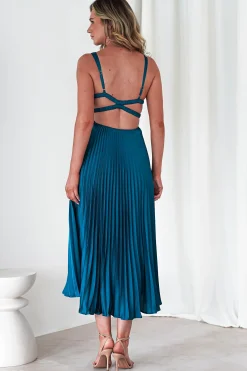 Online Cheri Pleated Midaxi Dress | Teal Lange Kleider|Maxikleider