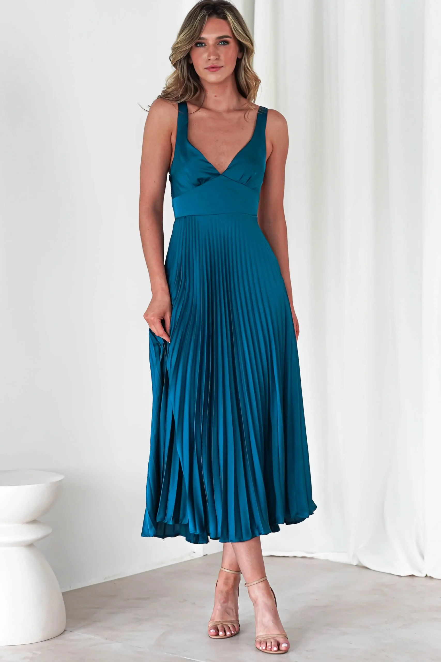 Online Cheri Pleated Midaxi Dress | Teal Lange Kleider|Maxikleider