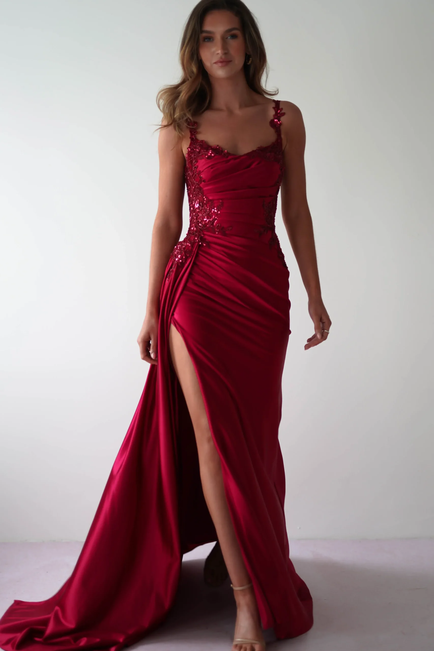 Clearance Cindy Pleated Bodice Gown | Burgundy Kleider Für Besondere Anlässe|Ballkleider