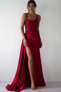 Clearance Cindy Pleated Bodice Gown | Burgundy Kleider Für Besondere Anlässe|Ballkleider