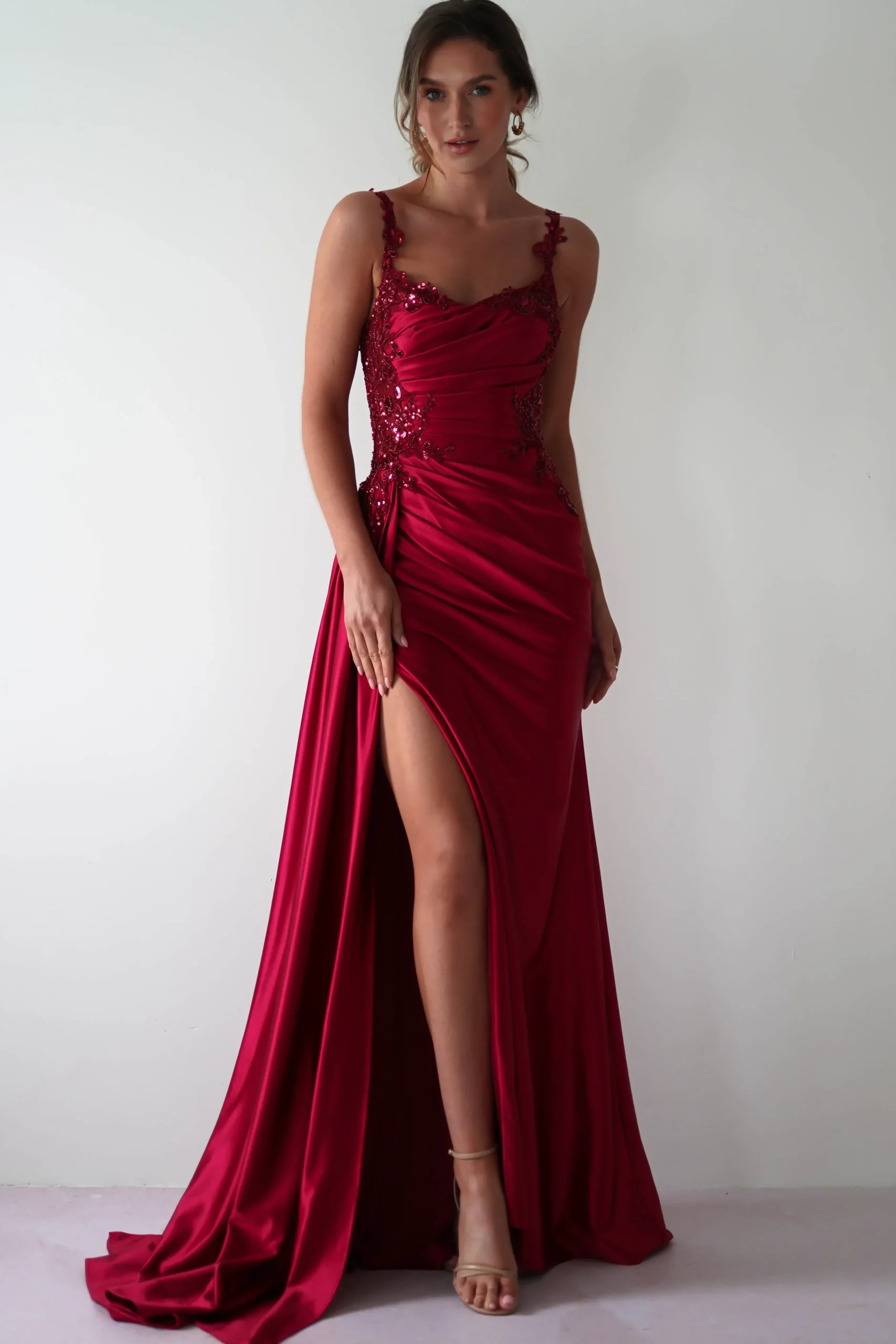 Clearance Cindy Pleated Bodice Gown | Burgundy Kleider Für Besondere Anlässe|Ballkleider