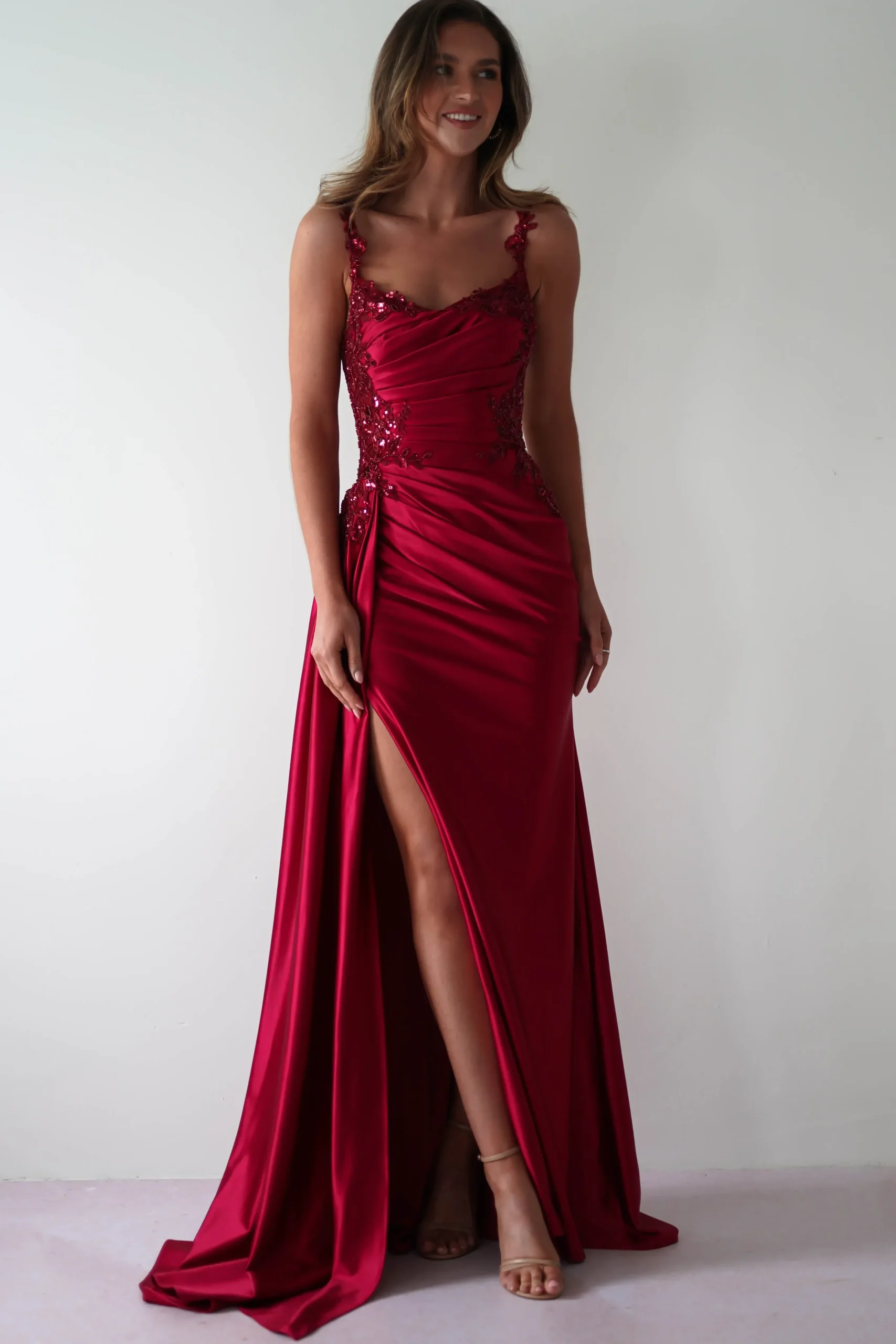 Clearance Cindy Pleated Bodice Gown | Burgundy Kleider Für Besondere Anlässe|Ballkleider