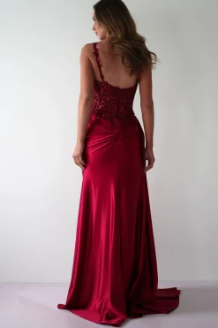 Clearance Cindy Pleated Bodice Gown | Burgundy Kleider Für Besondere Anlässe|Ballkleider