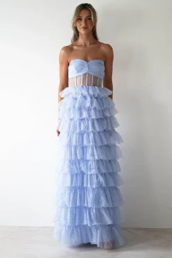 Sale Claudette Ruffle Glitter Maxi Dress | Blue Lange Kleider|Maxikleider