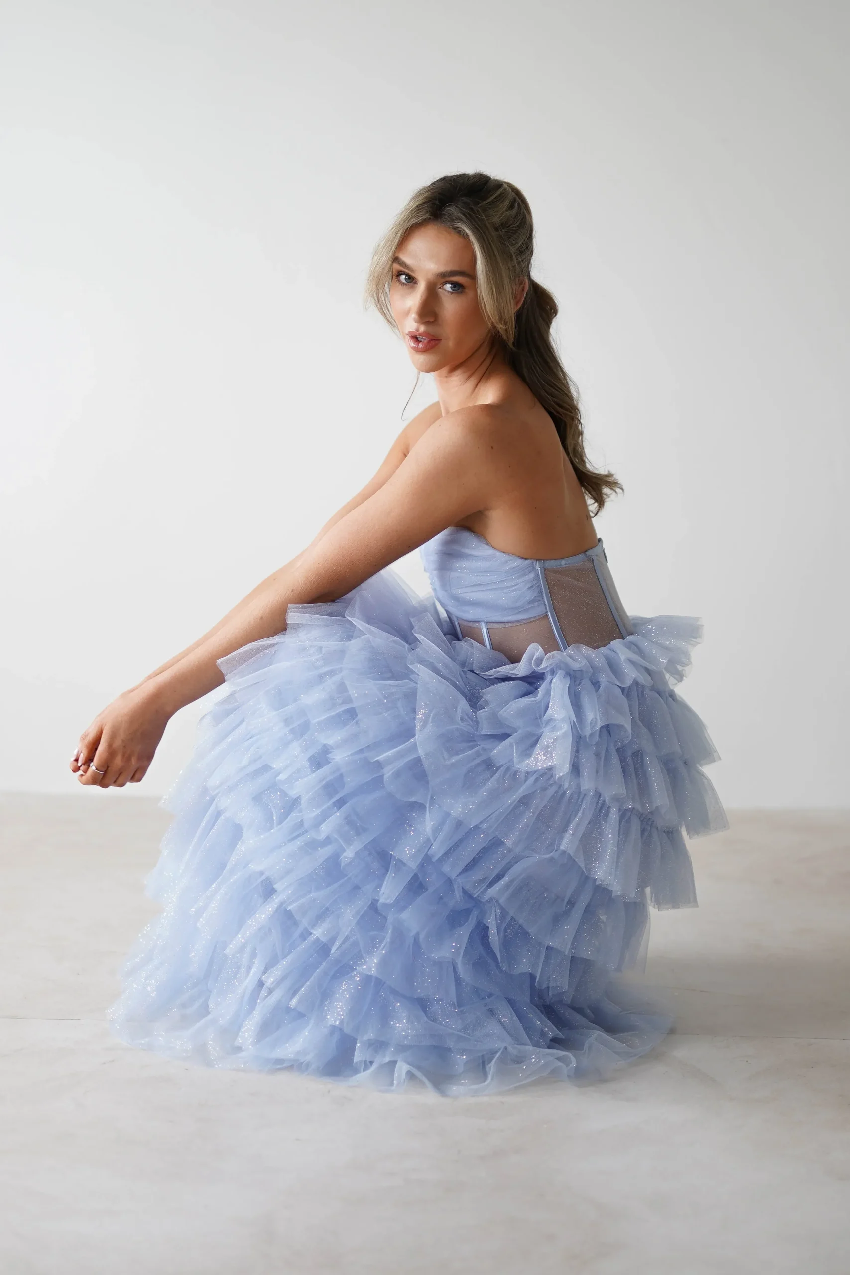Sale Claudette Ruffle Glitter Maxi Dress | Blue Lange Kleider|Maxikleider