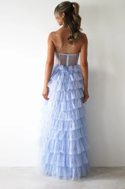 Sale Claudette Ruffle Glitter Maxi Dress | Blue Lange Kleider|Maxikleider