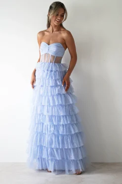 Sale Claudette Ruffle Glitter Maxi Dress | Blue Lange Kleider|Maxikleider