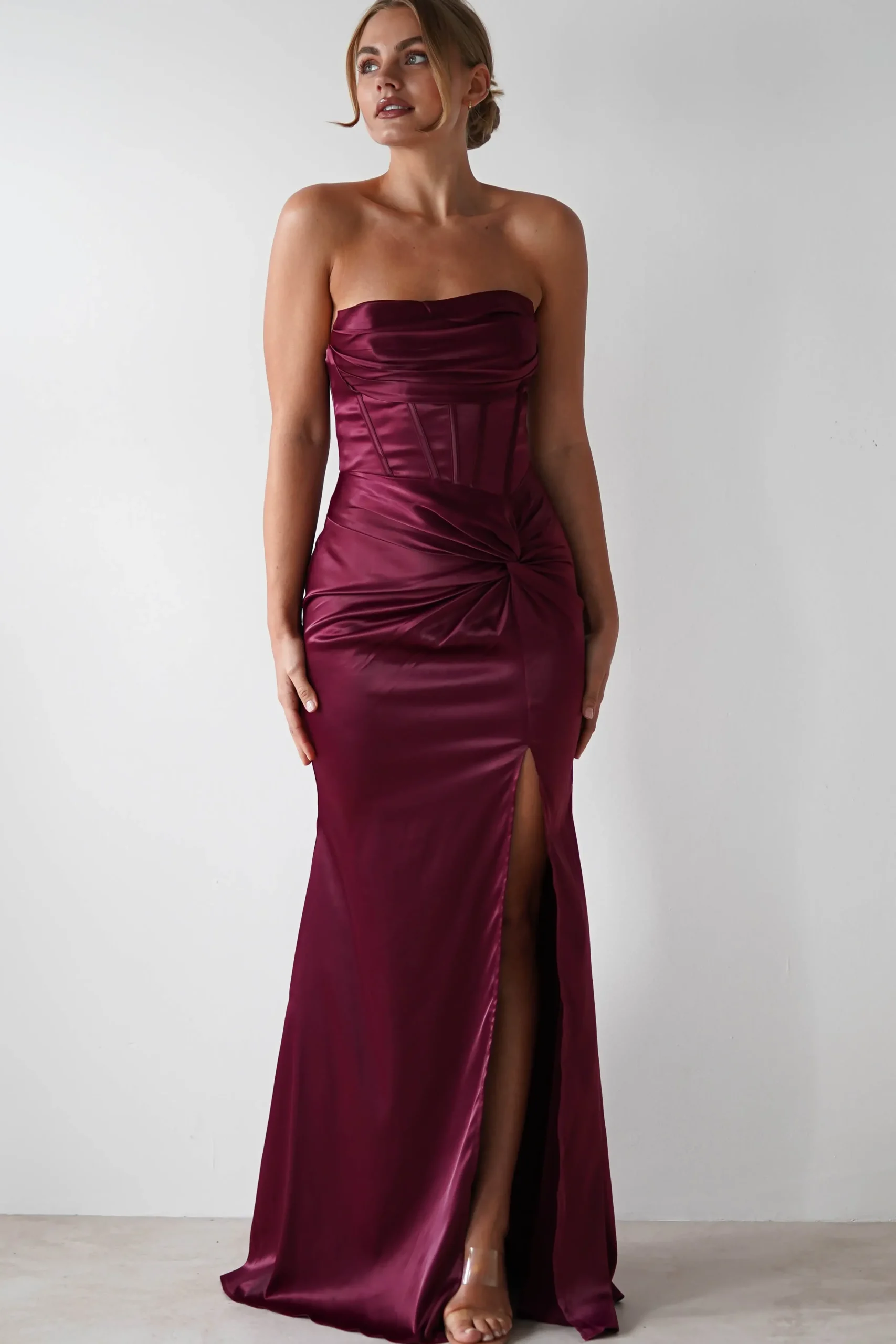 Best Clydee Soft Corset Maxi Gown | Burgundy Lange Kleider|Maxikleider
