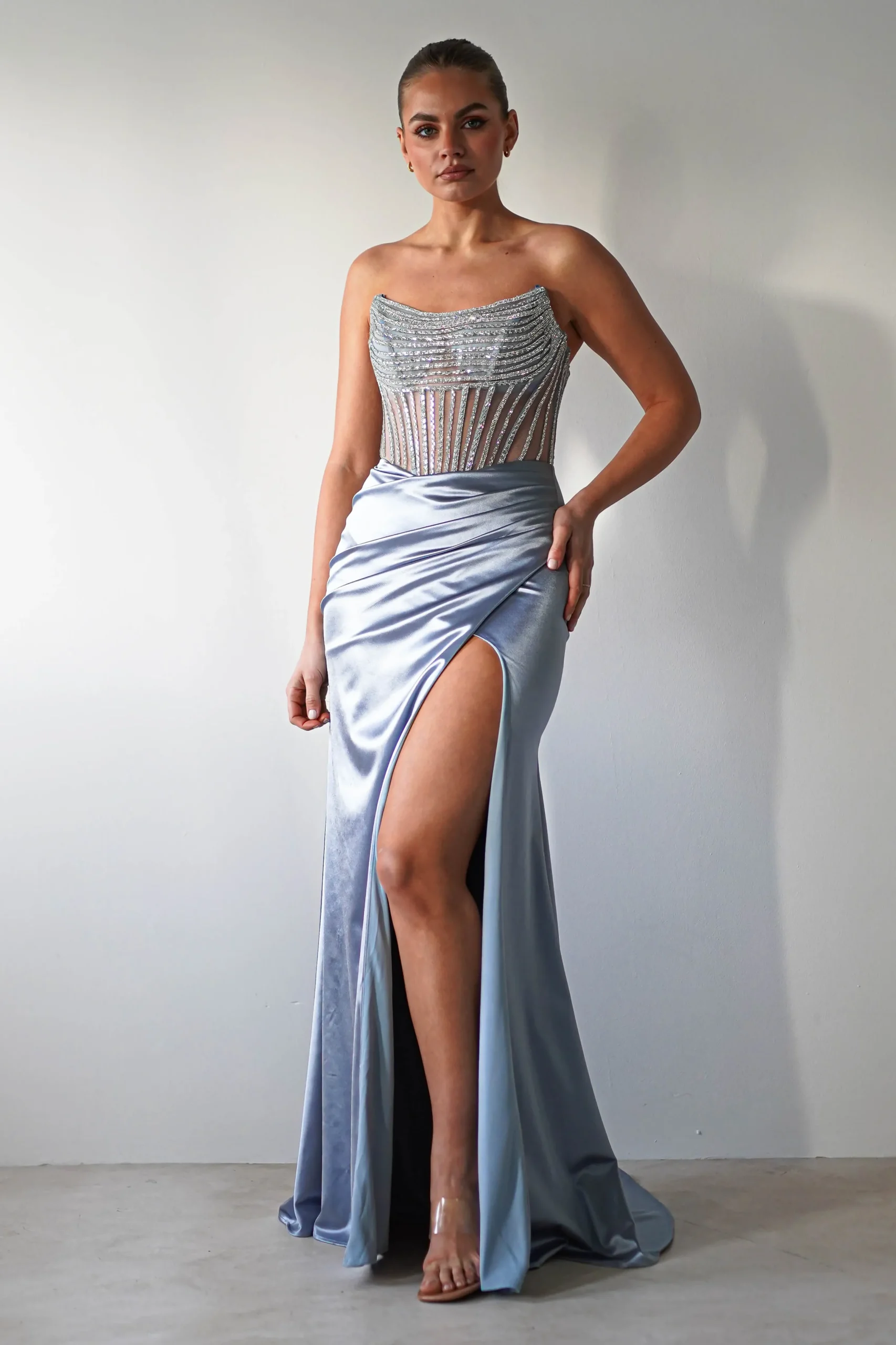Fashion Crystal Bodycon Embellished Gown | Blue Sommerkleider|Sommerkleider