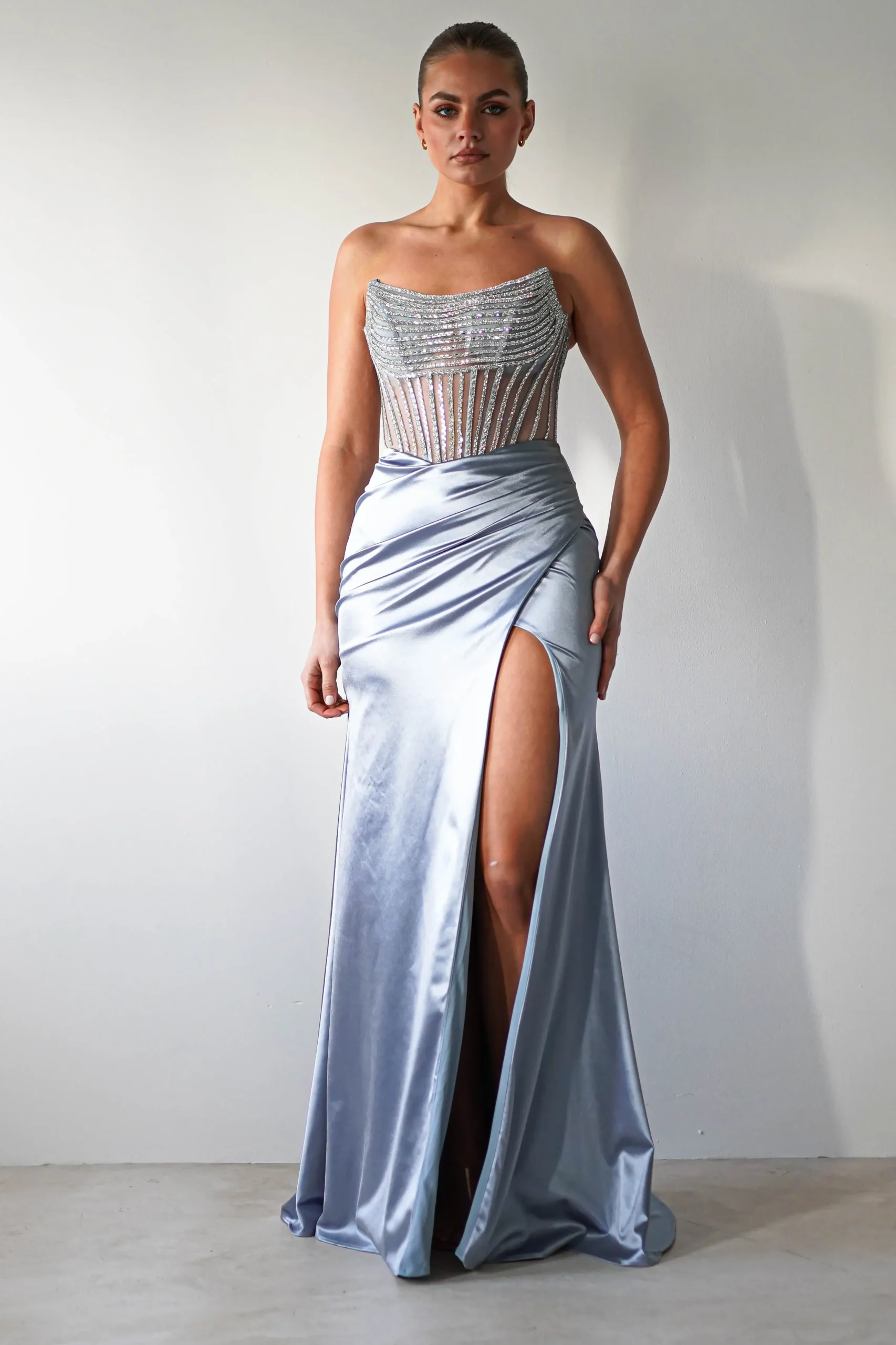 Fashion Crystal Bodycon Embellished Gown | Blue Sommerkleider|Sommerkleider