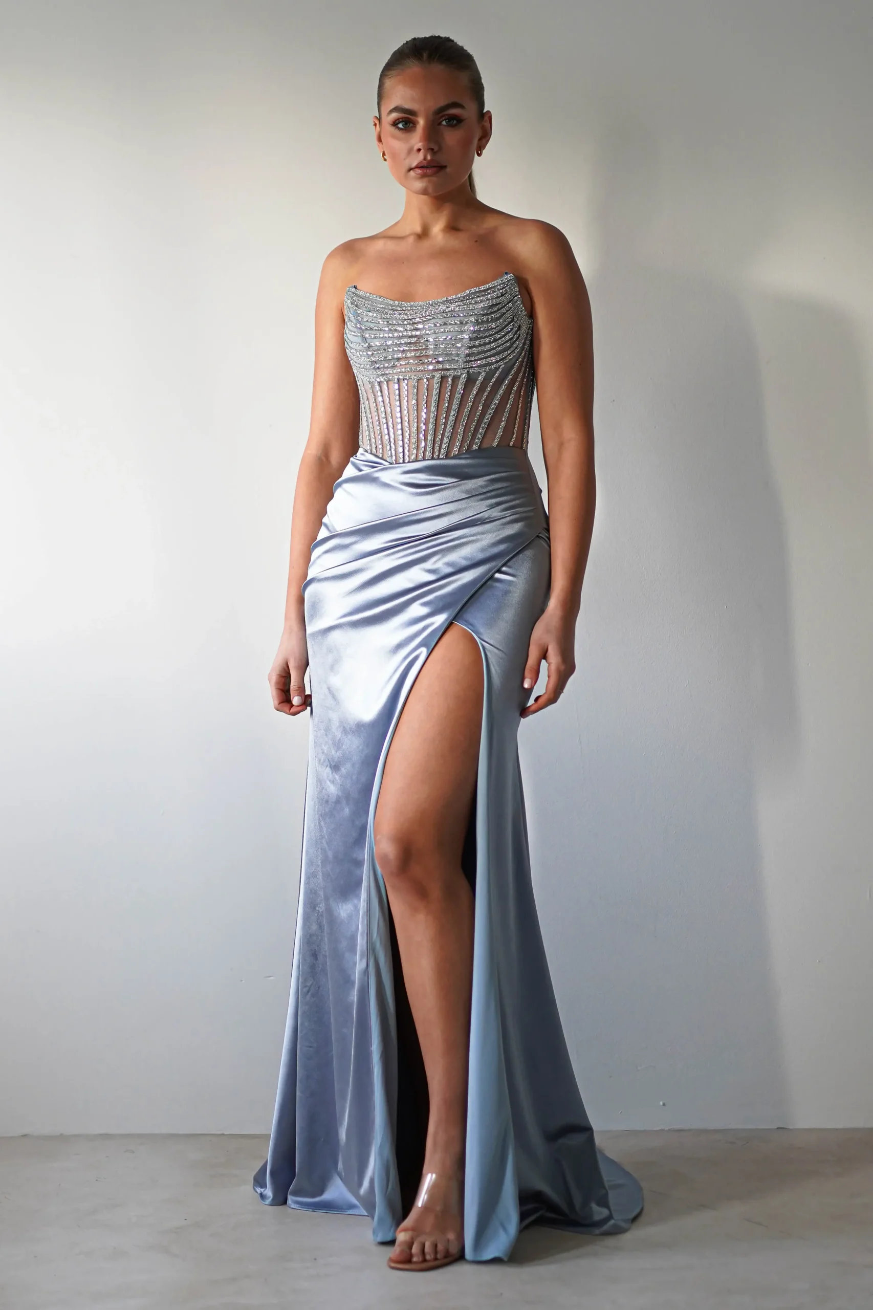 Fashion Crystal Bodycon Embellished Gown | Blue Sommerkleider|Sommerkleider