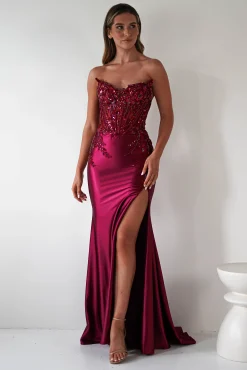 Best Dallas Luxe Embellished Gown | Dark Wine Sommerkleider|Sommerkleider