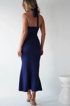 Sale Damaris Textured Midi Dress | Navy Lange Kleider|Maxikleider