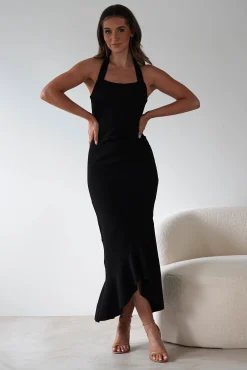 Fashion Damaris Textured Midi Dress | Black Lange Kleider|Maxikleider