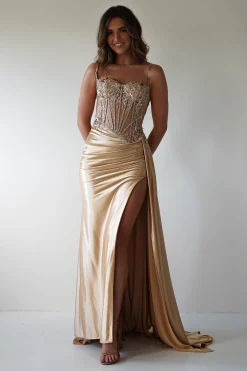 Fashion Diva Embellished Corset Gown | Gold Sommerkleider|Sommerkleider