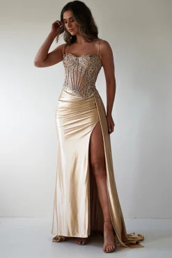 Fashion Diva Embellished Corset Gown | Gold Sommerkleider|Sommerkleider