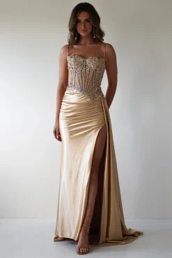 Fashion Diva Embellished Corset Gown | Gold Sommerkleider|Sommerkleider