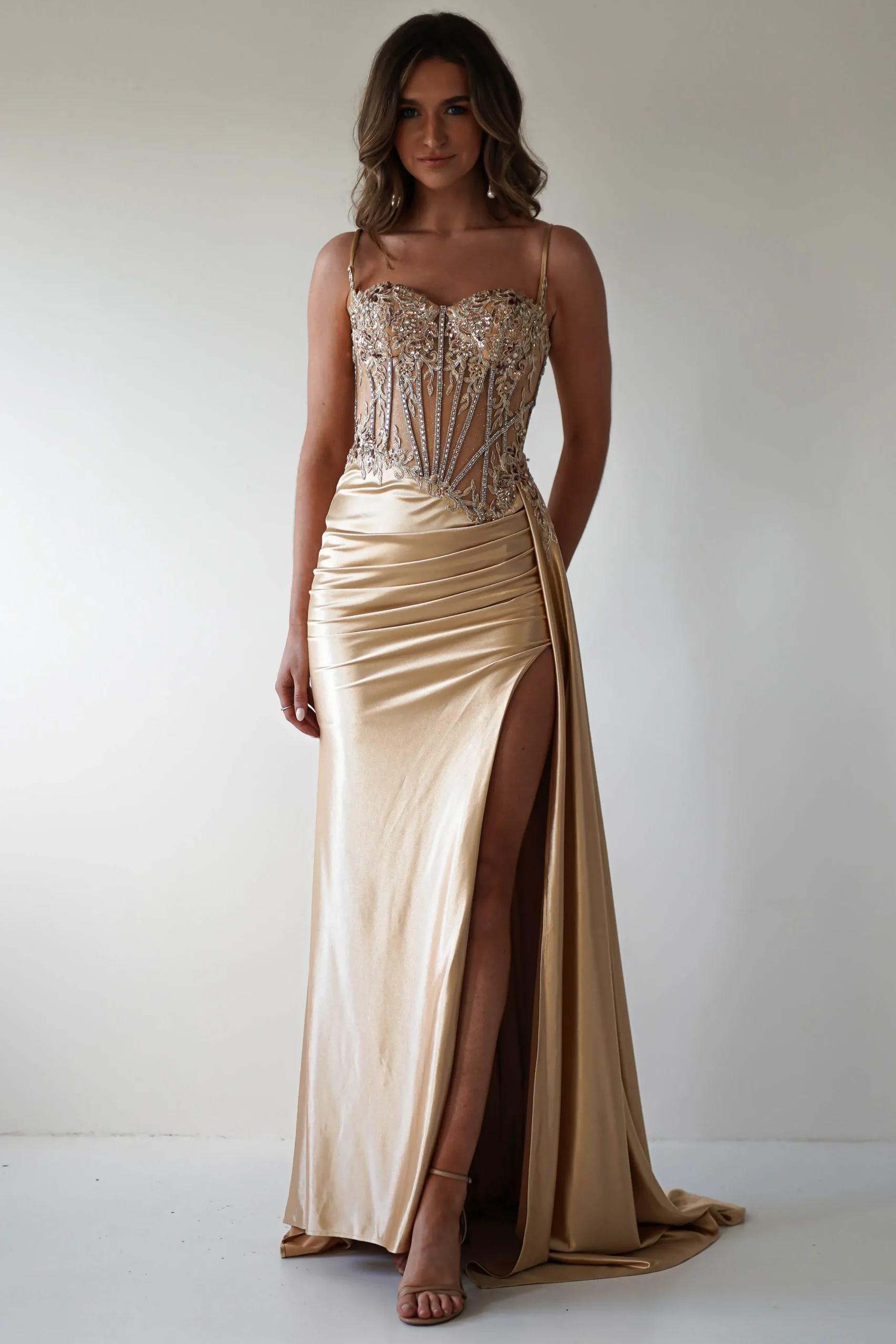 Fashion Diva Embellished Corset Gown | Gold Sommerkleider|Sommerkleider