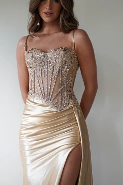 Fashion Diva Embellished Corset Gown | Gold Sommerkleider|Sommerkleider