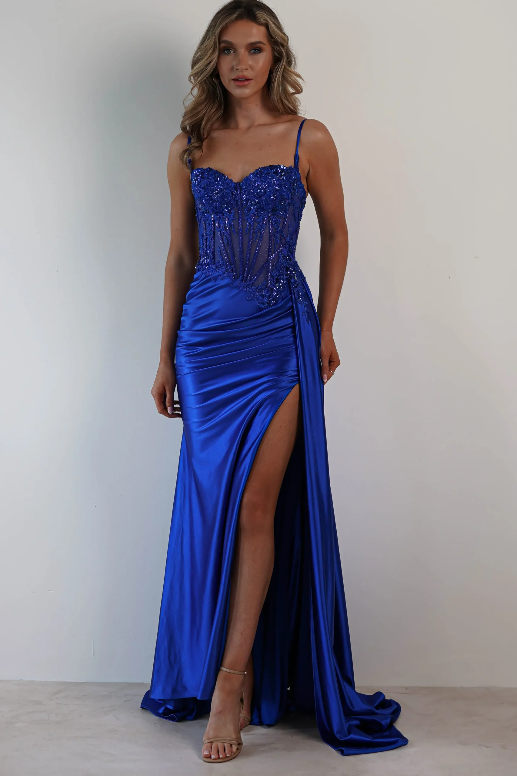 Best Diva Embellished Corset Gown | Royal Blue Sommerkleider|Sommerkleider