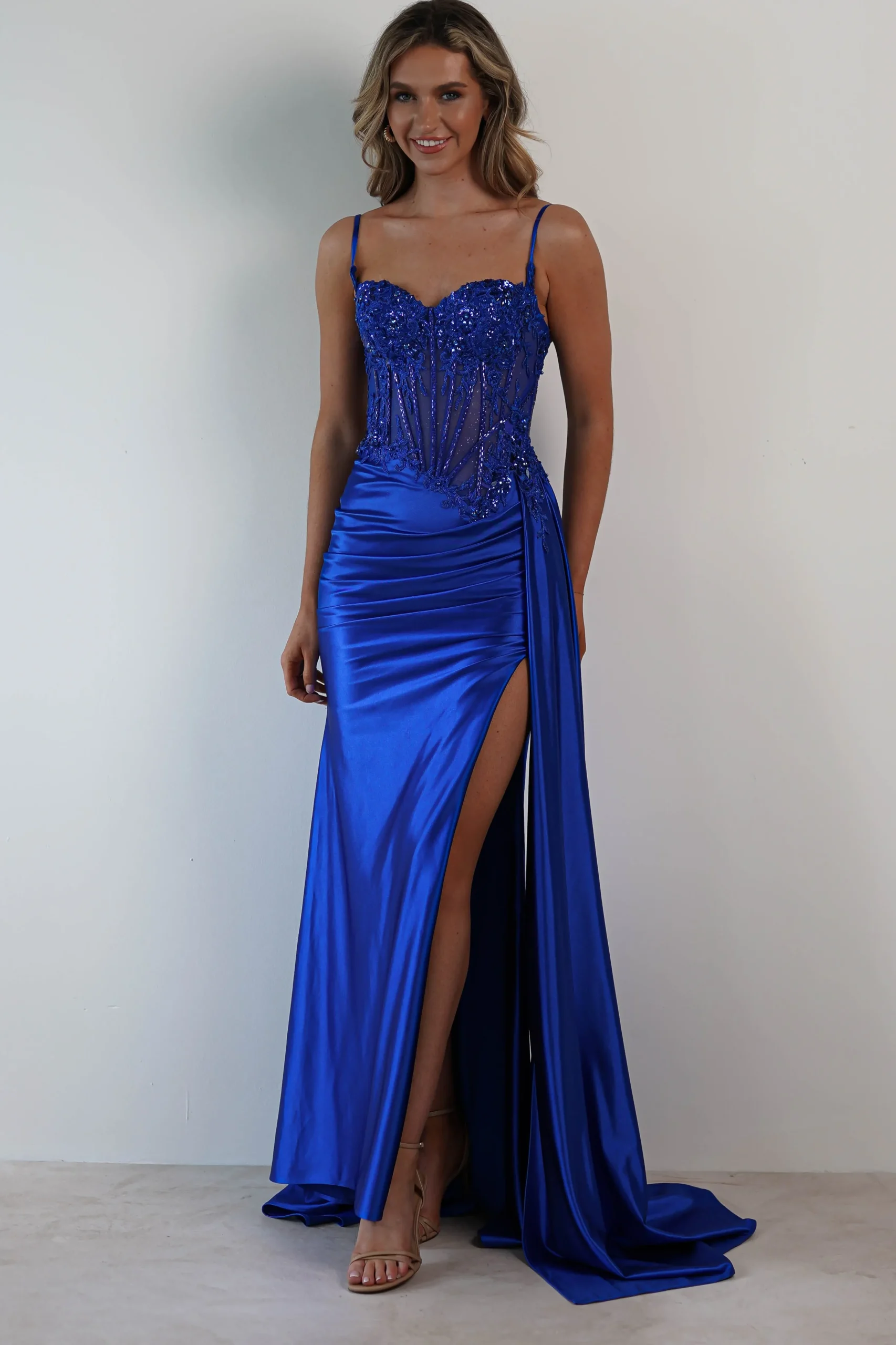 Best Diva Embellished Corset Gown | Royal Blue Sommerkleider|Sommerkleider