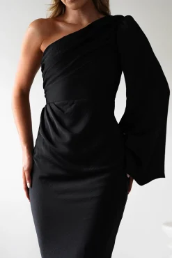 Sale Elegance Silky Maxi Dress | Black Lange Kleider|Maxikleider