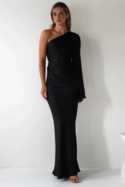 Sale Elegance Silky Maxi Dress | Black Lange Kleider|Maxikleider