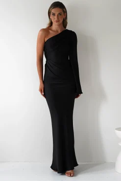 Sale Elegance Silky Maxi Dress | Black Lange Kleider|Maxikleider