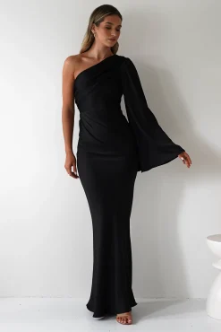 Sale Elegance Silky Maxi Dress | Black Lange Kleider|Maxikleider
