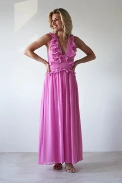 Sale Ellie Ruffle Detail Maxi Dress | Pink Lange Kleider|Maxikleider