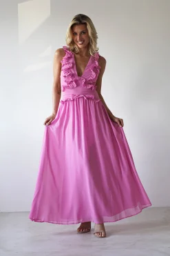 Sale Ellie Ruffle Detail Maxi Dress | Pink Lange Kleider|Maxikleider