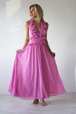 Sale Ellie Ruffle Detail Maxi Dress | Pink Lange Kleider|Maxikleider