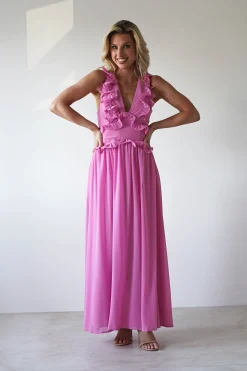 Sale Ellie Ruffle Detail Maxi Dress | Pink Lange Kleider|Maxikleider