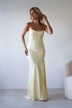 Hot Elsa Matte Satin Maxi Gown | Yellow Lange Kleider|Maxikleider