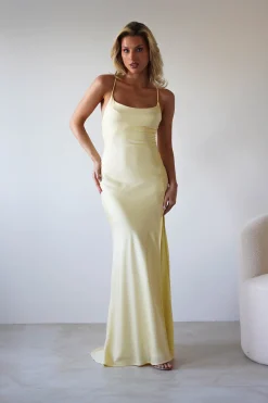 Hot Elsa Matte Satin Maxi Gown | Yellow Lange Kleider|Maxikleider