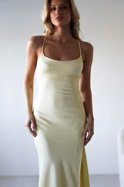 Hot Elsa Matte Satin Maxi Gown | Yellow Lange Kleider|Maxikleider