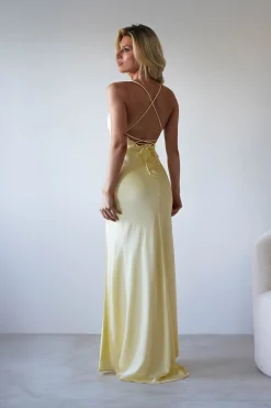 Hot Elsa Matte Satin Maxi Gown | Yellow Lange Kleider|Maxikleider