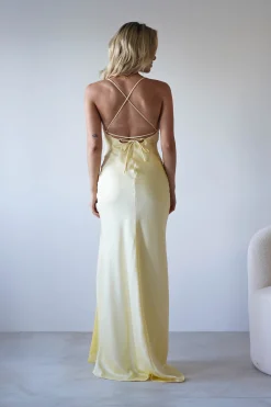 Hot Elsa Matte Satin Maxi Gown | Yellow Lange Kleider|Maxikleider